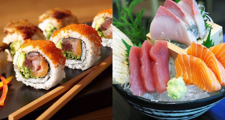 Bữa tiệc buffet hải sản có sashimi đầy màu sắc